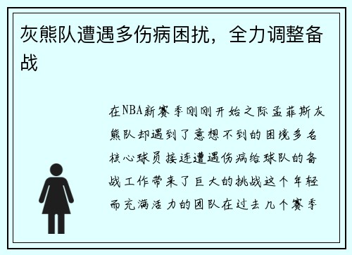 灰熊队遭遇多伤病困扰，全力调整备战